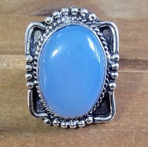 Blue Chalcedony Gemstone Ring Size 6 Silver Women Jewelry Bohemian Western Boho